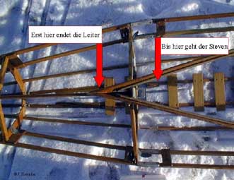 Die Leiter verläuft unter dem Spant 2 und 6 nach vorn und hinten